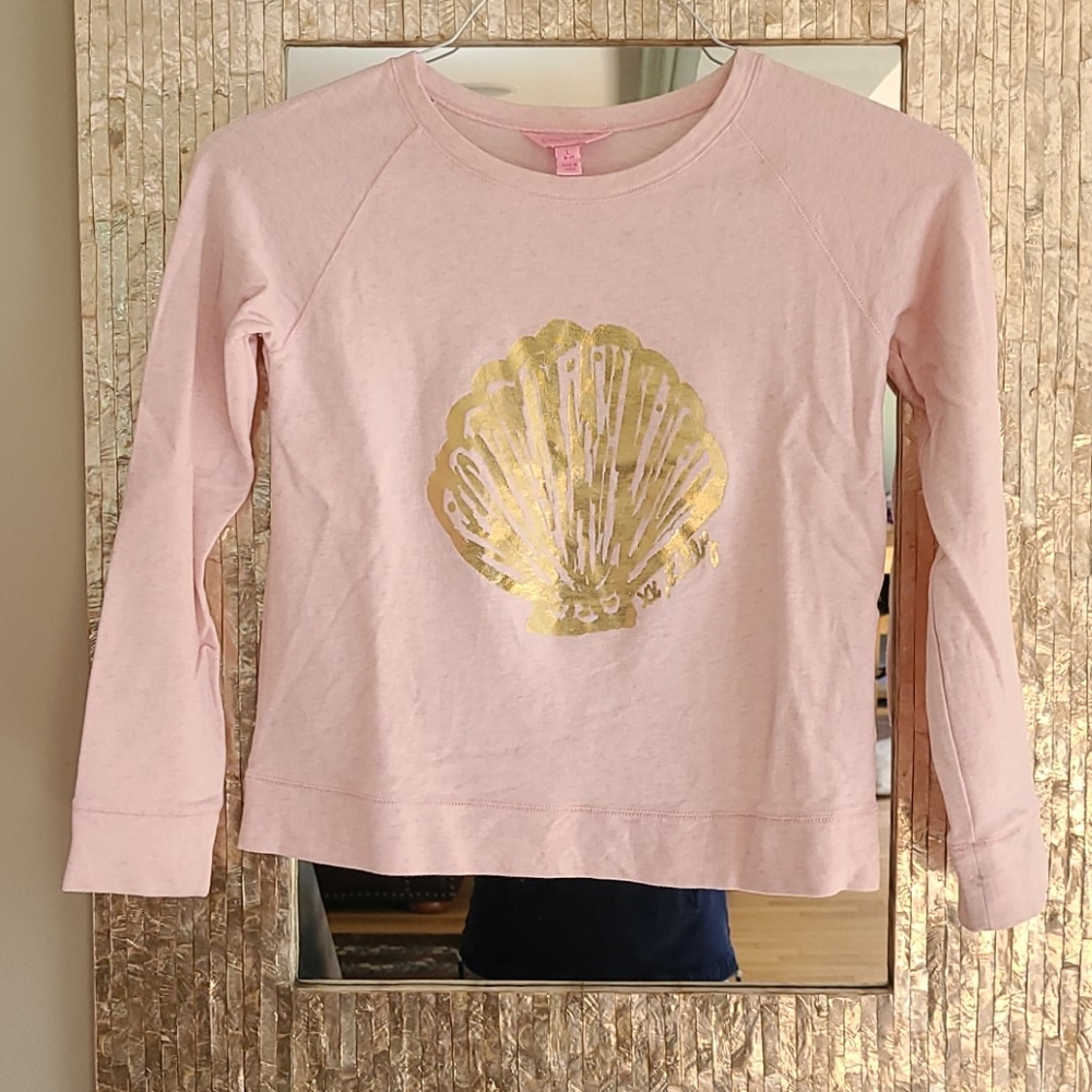 Girls long sleeve tee popover gold shell print